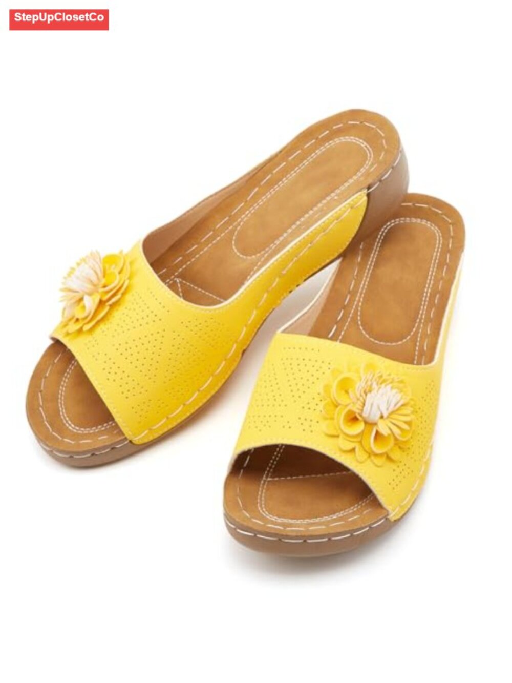 Low Wedge Platform Slide Sandals PU Leather Casual Dressy Slippers